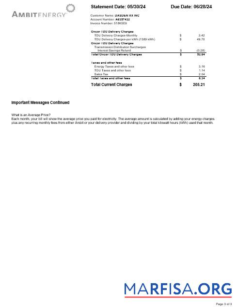 Realistic USA Ambit Energy business utility bill Word and PDF template 3
